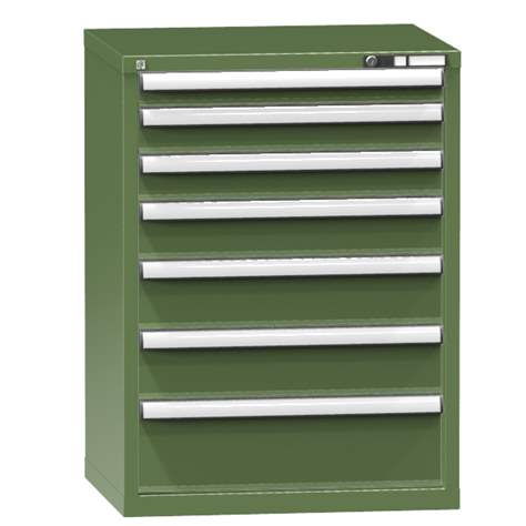 Schubladenschrank für Werkstatt, HxBxT: 990 x 731 x 630 mm, 7 x Schubladen, Farbe grün RAL6011 - Polak CZ, s.r.o.