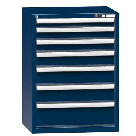 Schubladenschrank für Werkstatt, HxBxT: 990 x 731 x 630 mm, 7 x Schubladen, Farbe dunkelblau RAL5010 - Polak CZ, s.r.o.