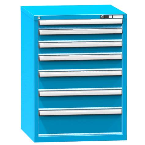 Schubladenschrank für Werkstatt, HxBxT: 990 x 731 x 780 mm, 7 x Schubladen, Farbe blau RAL5012 - Polak CZ, s.r.o.