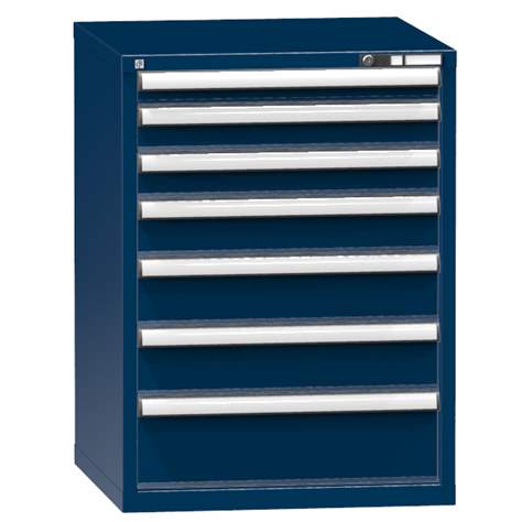Schubladenschrank für Werkstatt, HxBxT: 990 x 731 x 780 mm, 7 x Schubladen, Farbe dunkelblau RAL5010 - Polak CZ, s.r.o.