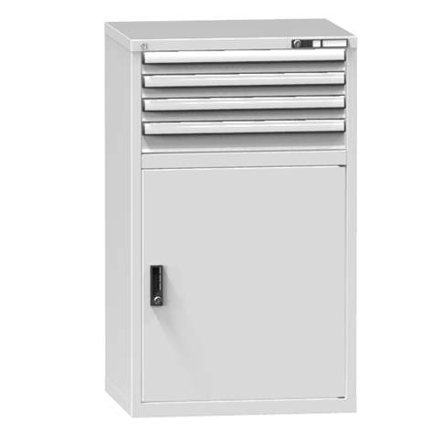 Schubladenschrank für Werkstatt, HxBxT: 1215 x 731 x 630 mm, 4 x Schubladen, 1 x Schrank, Farbe grau RAL7035 - Polak CZ, s.r.o.