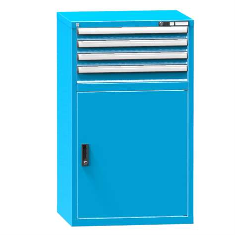 Zásuvková dílenská skříňka, v x š x h: 1215 x 731 x 630 mm, 4 x zásuvka, 1 x skříňka, barva modrá RAL5012 - Polak CZ, s.r.o.