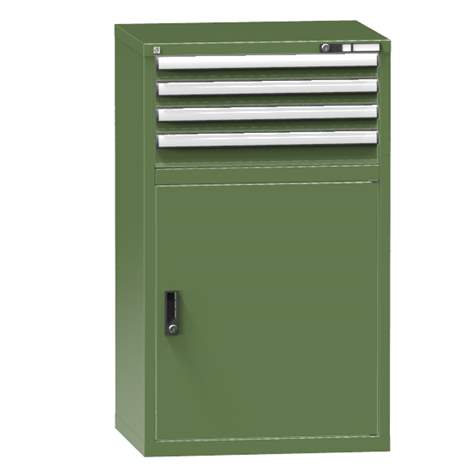 Schubladenschrank für Werkstatt, HxBxT: 1215 x 731 x 630 mm, 4 x Schubladen, 1 x Schrank, Farbe grün RAL6011 - Polak CZ, s.r.o.