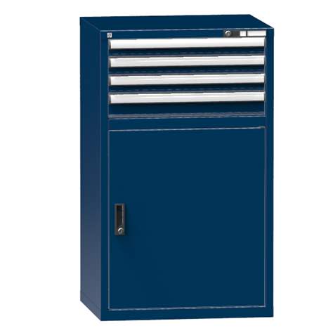 Schubladenschrank für Werkstatt, HxBxT: 1215 x 731 x 630 mm, 4 x Schubladen, 1 x Schrank, Farbe dunkelblau RAL5010 - Polak CZ, s.r.o.