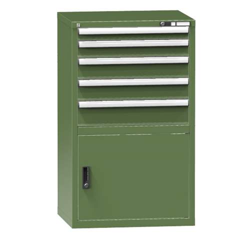 Schubladenschrank für Werkstatt, HxBxT: 1215 x 731 x 630 mm, 5 x Schubladen, 1 x Schrank, Farbe grün RAL6011 - Polak CZ, s.r.o.