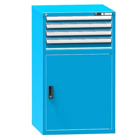 Schubladenschrank für Werkstatt, HxBxT: 1215 x 731 x 780 mm, 4 x Schubladen, 1 x Schrank, Farbe blau RAL5012 - Polak CZ, s.r.o.
