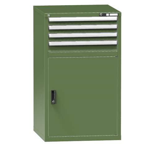 Schubladenschrank für Werkstatt, HxBxT: 1215 x 731 x 780 mm, 4 x Schubladen, 1 x Schrank, Farbe grün RAL6011 - Polak CZ, s.r.o.