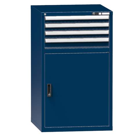 Schubladenschrank für Werkstatt, HxBxT: 1215 x 731 x 780 mm, 4 x Schubladen, 1 x Schrank, Farbe dunkelblau RAL5010 - Polak CZ, s.r.o.