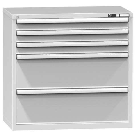 Schubladenschrank für Werkstatt, HxBxT: 990 x 1037 x 630 mm, 5 x Schubladen, Farbe grau RAL7035 - Polak CZ, s.r.o.