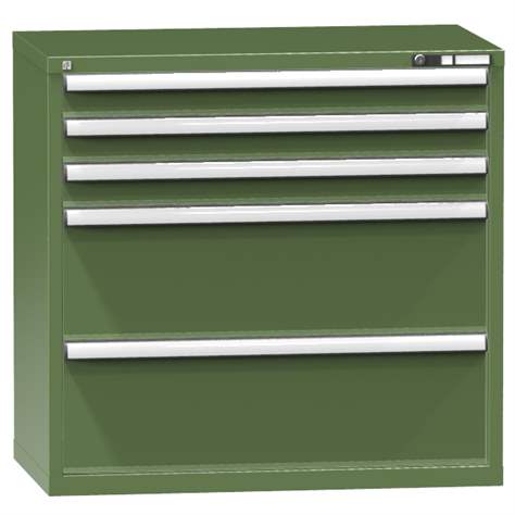 Schubladenschrank für Werkstatt, HxBxT: 990 x 1037 x 630 mm, 5 x Schubladen, Farbe grün RAL6011 - Polak CZ, s.r.o.