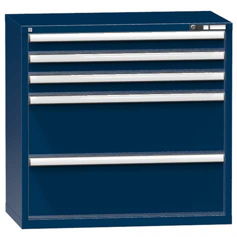 Schubladenschrank für Werkstatt, HxBxT: 990 x 1037 x 630 mm, 5 x Schubladen, Farbe dunkelblau RAL5010 - Polak CZ, s.r.o.