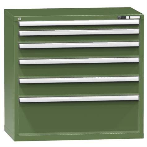 Schubladenschrank für Werkstatt, HxBxT: 990 x 1037 x 630 mm, 6 x Schubladen, Farbe grün RAL6011 - Polak CZ, s.r.o.