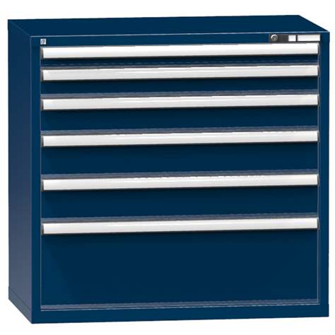 Schubladenschrank für Werkstatt, HxBxT: 990 x 1037 x 630 mm, 6 x Schubladen, Farbe dunkelblau RAL5010 - Polak CZ, s.r.o.