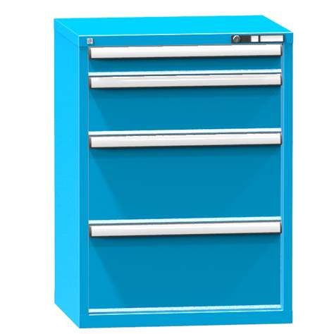 Schubladenschrank für Werkstatt, HxBxT: 990 x 731 x 630 mm, 4 x Schubladen, Farbe blau RAL5012 - Polak CZ, s.r.o.