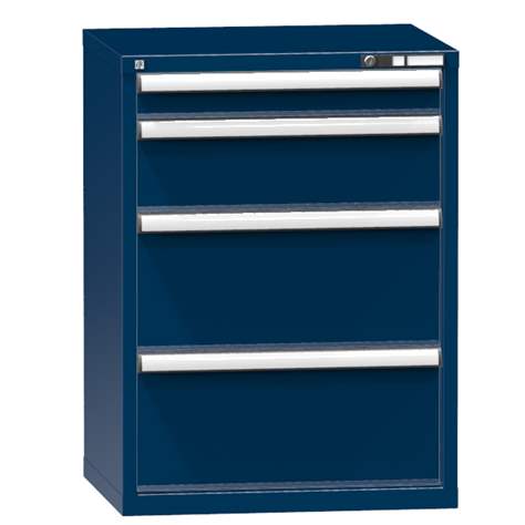 Schubladenschrank für Werkstatt, HxBxT: 990 x 731 x 630 mm, 4 x Schubladen, Farbe dunkelblau RAL5010 - Polak CZ, s.r.o.