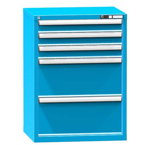 Schubladenschrank für Werkstatt, HxBxT: 990 x 731 x 630 mm, 5 x Schubladen, Farbe blau RAL5012 - Polak CZ, s.r.o.
