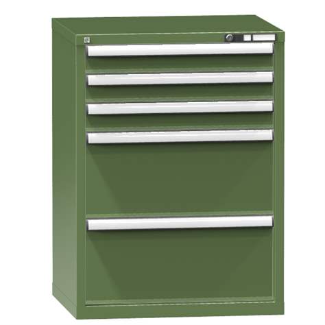 Schubladenschrank für Werkstatt, HxBxT: 990 x 731 x 630 mm, 5 x Schubladen, Farbe grün RAL6011 - Polak CZ, s.r.o.