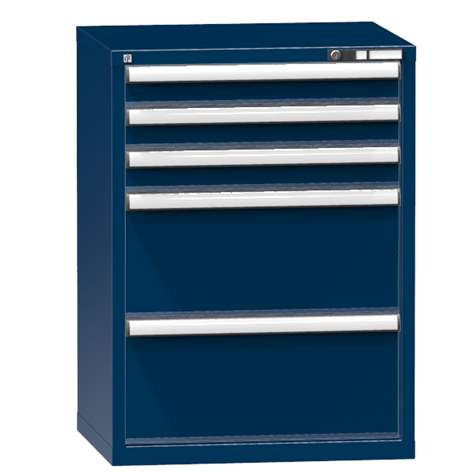 Schubladenschrank für Werkstatt, HxBxT: 990 x 731 x 630 mm, 5 x Schubladen, Farbe dunkelblau RAL5010 - Polak CZ, s.r.o.