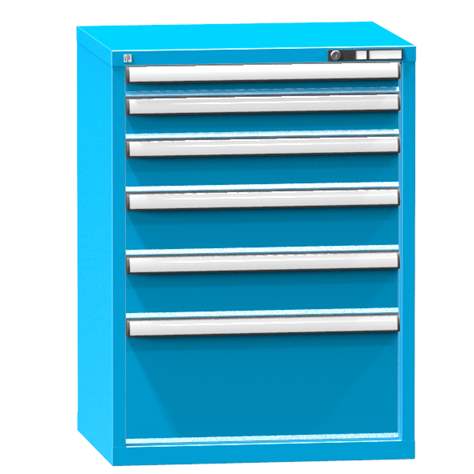 Schubladenschrank für Werkstatt, HxBxT: 990 x 731 x 630 mm, 6 x Schubladen, Farbe blau RAL5012 - Polak CZ, s.r.o.