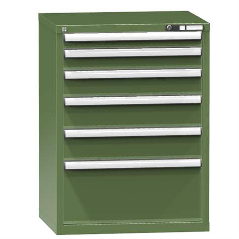 Schubladenschrank für Werkstatt, HxBxT: 990 x 731 x 630 mm, 6 x Schubladen, Farbe grün RAL6011 - Polak CZ, s.r.o.