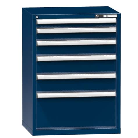 Schubladenschrank für Werkstatt, HxBxT: 990 x 731 x 630 mm, 6 x Schubladen, Farbe dunkelblau RAL5010 - Polak CZ, s.r.o.