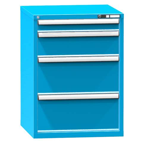 Schubladenschrank für Werkstatt, HxBxT: 990 x 731 x 780 mm, 4 x Schubladen, Farbe blau RAL5012 - Polak CZ, s.r.o.