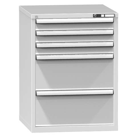 Schubladenschrank für Werkstatt, HxBxT: 990 x 731 x 780 mm, 5 x Schubladen, Farbe grau RAL7035 - Polak CZ, s.r.o.