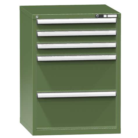 Schubladenschrank für Werkstatt, HxBxT: 990 x 731 x 780 mm, 5 x Schubladen, Farbe grün RAL6011 - Polak CZ, s.r.o.