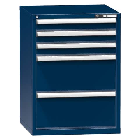 Schubladenschrank für Werkstatt, HxBxT: 990 x 731 x 780 mm, 5 x Schubladen, Farbe dunkelblau RAL5010 - Polak CZ, s.r.o.