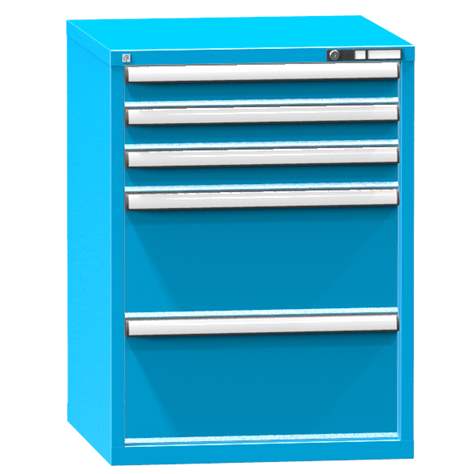 Schubladenschrank für Werkstatt, HxBxT: 990 x 731 x 780 mm, 5 x Schubladen, Farbe blau RAL5012 - Polak CZ, s.r.o.