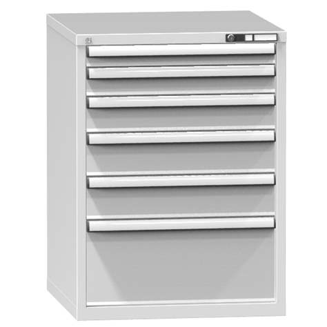 Schubladenschrank für Werkstatt, HxBxT: 990 x 731 x 780 mm, 6 x Schubladen, Farbe grau RAL7035 - Polak CZ, s.r.o.