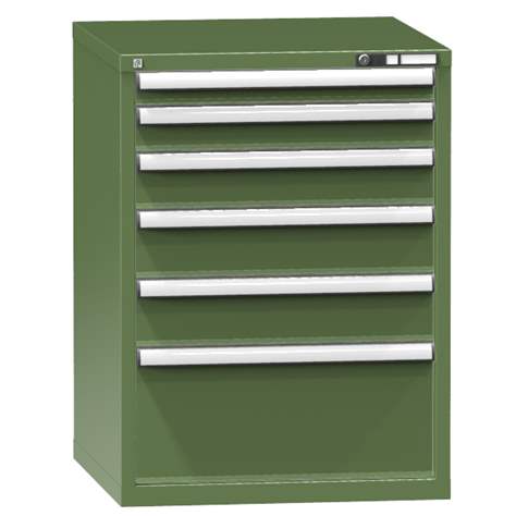 Schubladenschrank für Werkstatt, HxBxT: 990 x 731 x 780 mm, 6 x Schubladen, Farbe grün RAL6011 - Polak CZ, s.r.o.