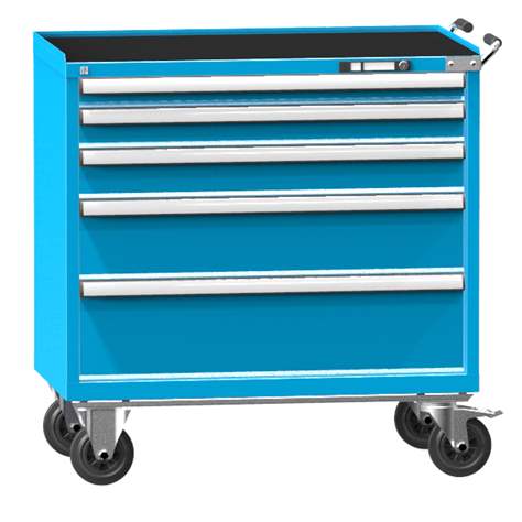 Mobiler Schubladenschrank, HxBxT: 1058 x 1037 x 780 mm, 5 Schubladen, Farbe blau RAL5012 - Polak CZ, s.r.o.