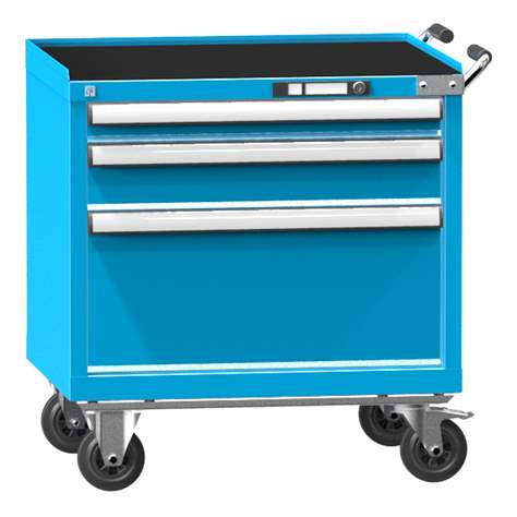 Cărucior tip dulap atelier mobil cu sertare pentru scule, HxLxl: 763 x 731 x 780 mm, 3 sertare, albastru RAL5012 - Polak CZ, s.r.o.