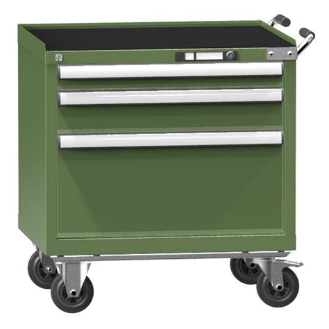 Cărucior tip dulap atelier mobil cu sertare pentru scule, HxLxl: 763 x 731 x 780 mm, 3 sertare, verde RAL6011 - Polak CZ, s.r.o.