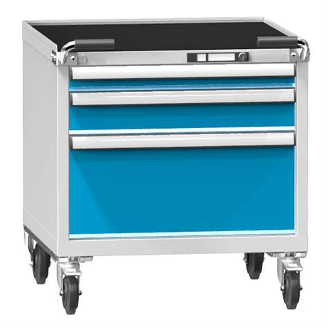 Mobiler Schubladenschrank, HxBxT: 763 x 731 x 780 mm, 3 Schubladen, Farbe grau RAL7035/blau RAL5012 - Polak CZ, s.r.o.