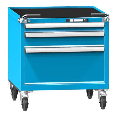 Cărucior tip dulap atelier mobil cu sertare pentru scule, HxLxl: 763 x 731 x 780 mm, 3 sertare, albastru RAL5012 - Polak CZ, s.r.o.