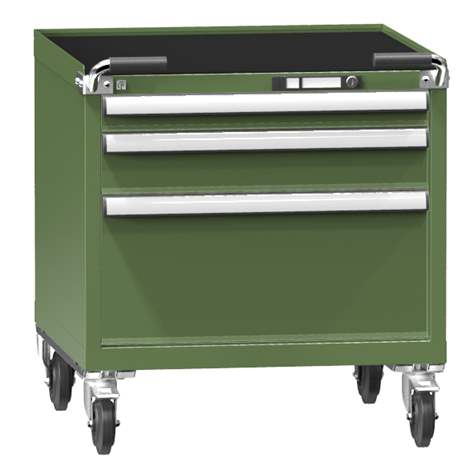 Mobiler Schubladenschrank, HxBxT: 763 x 731 x 780 mm, 3 Schubladen, Farbe grün RAL6011 - Polak CZ, s.r.o.