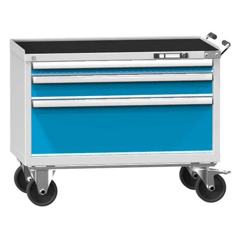Mobiler Schubladenschrank, HxBxT: 808 x 1037 x 780 mm, 3 Schubladen, Farbe grau RAL7035/blau RAL5012 - Polak CZ, s.r.o.