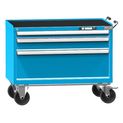 Mobiler Schubladenschrank, HxBxT: 808 x 1037 x 780 mm, 3 Schubladen, Farbe blau RAL5012 - Polak CZ, s.r.o.