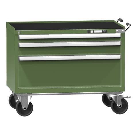 Mobiler Schubladenschrank, HxBxT: 808 x 1037 x 780 mm, 3 Schubladen, Farbe grün RAL6011 - Polak CZ, s.r.o.