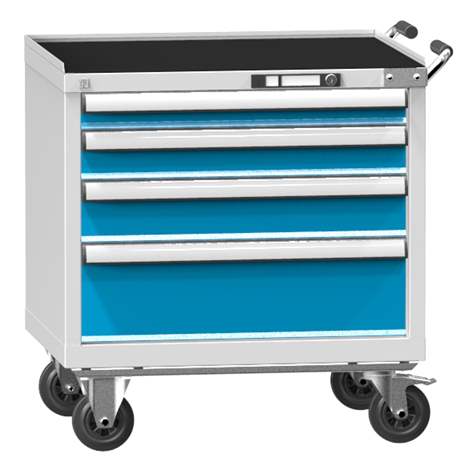 Cărucior tip dulap atelier mobil cu sertare pentru scule, HxLxl: 763 x 731 x 780 mm, 4 sertare, gri RAL7035/albastru RAL5012 - Polak CZ, s.r.o.