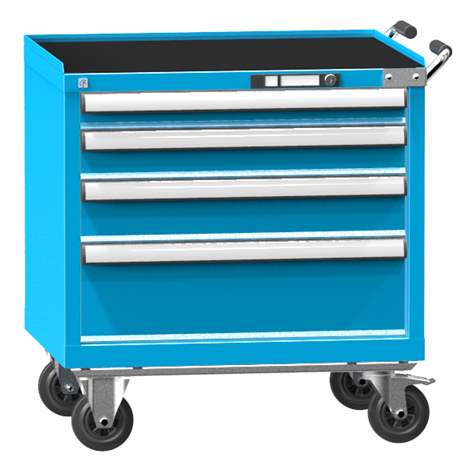 Cărucior tip dulap atelier mobil cu sertare pentru scule, HxLxl: 763 x 731 x 780 mm, 4 sertare, albastru RAL5012 - Polak CZ, s.r.o.