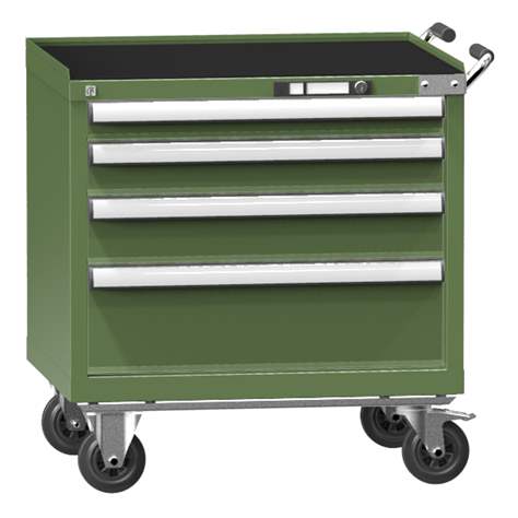 Cărucior tip dulap atelier mobil cu sertare pentru scule, HxLxl: 763 x 731 x 780 mm, 4 sertare, verde RAL6011 - Polak CZ, s.r.o.