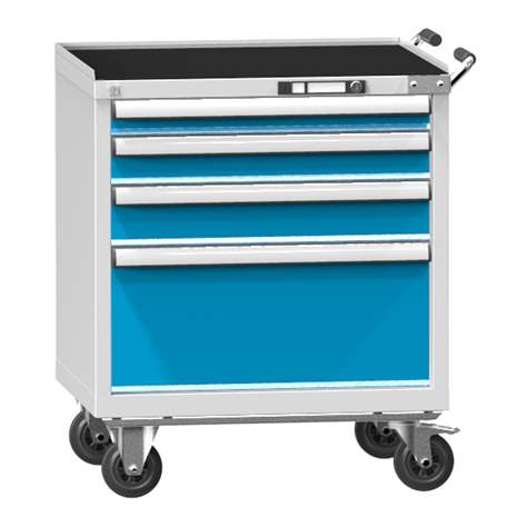 Mobiler Schubladenschrank, HxBxT: 863 x 731 x 780 mm, 4 Schubladen, Farbe grau RAL7035/blau RAL5012 - Polak CZ, s.r.o.