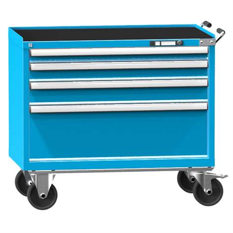 Cărucior tip dulap atelier mobil cu sertare pentru scule, HxLxl: 908 x 1037 x 780 mm, 4 sertare, albastru RAL5012 - Polak CZ, s.r.o.