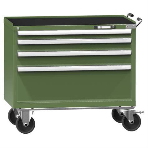 Cărucior tip dulap atelier mobil cu sertare pentru scule, HxLxl: 908 x 1037 x 780 mm, 4 sertare, verde RAL6011 - Polak CZ, s.r.o.