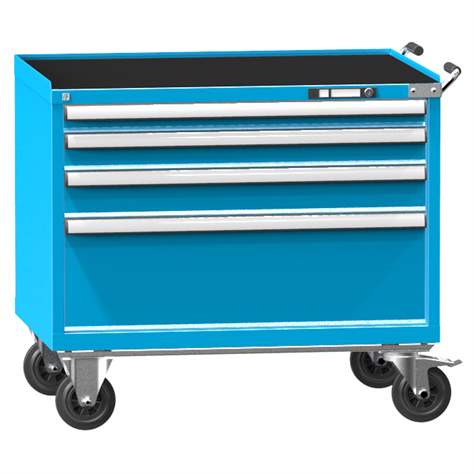 Mobiler Schubladenschrank, HxBxT: 908 x 1037 x 780 mm, 4 Schubladen, Farbe blau RAL5012 - Polak CZ, s.r.o.
