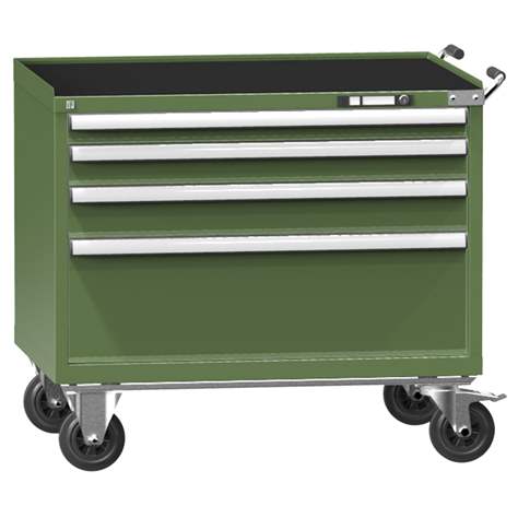 Mobiler Schubladenschrank, HxBxT: 908 x 1037 x 780 mm, 4 Schubladen, Farbe grün RAL6011 - Polak CZ, s.r.o.
