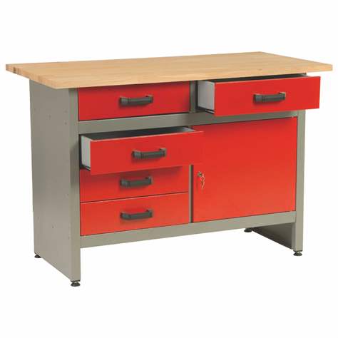Werkbank MARS, 1 Schrank, 5 Schubladen, Breite 1200 mm